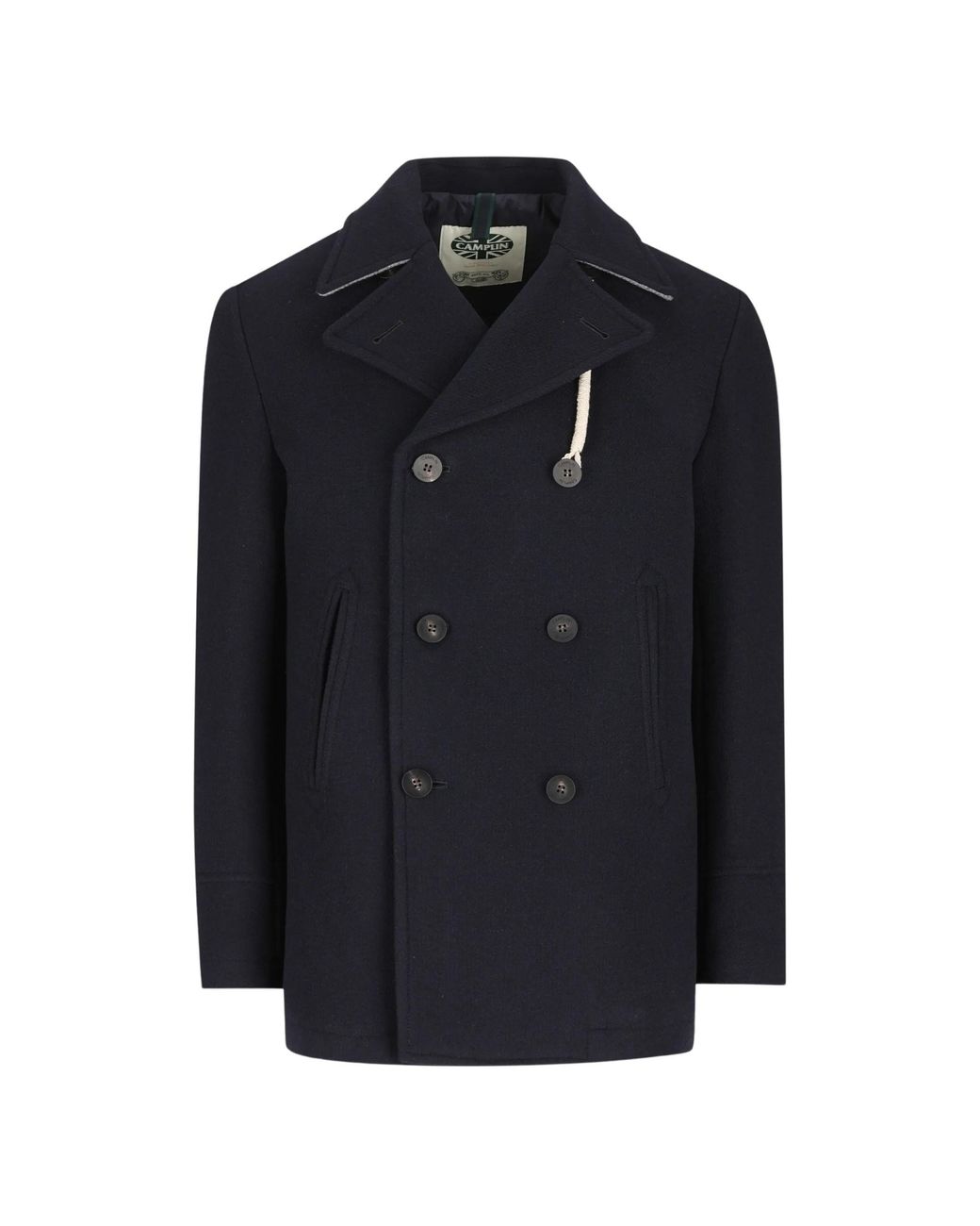 Camplin Blue Double-Breasted Notch-Lapel Peacoat for men