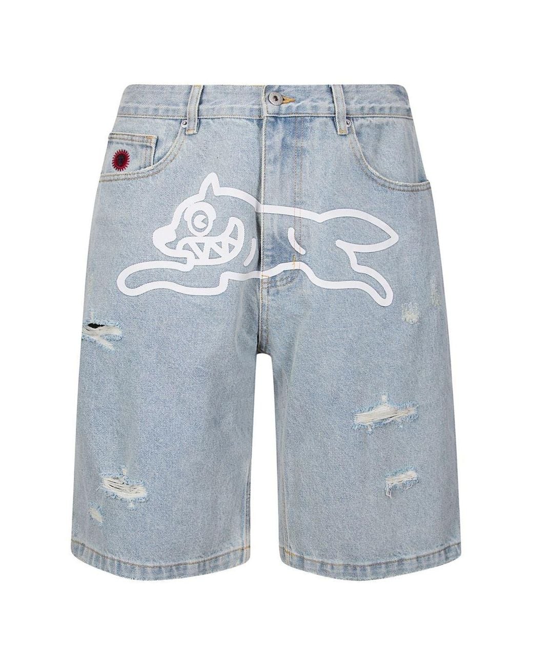 ICECREAM Blue Running Dog Denim Shorts for men