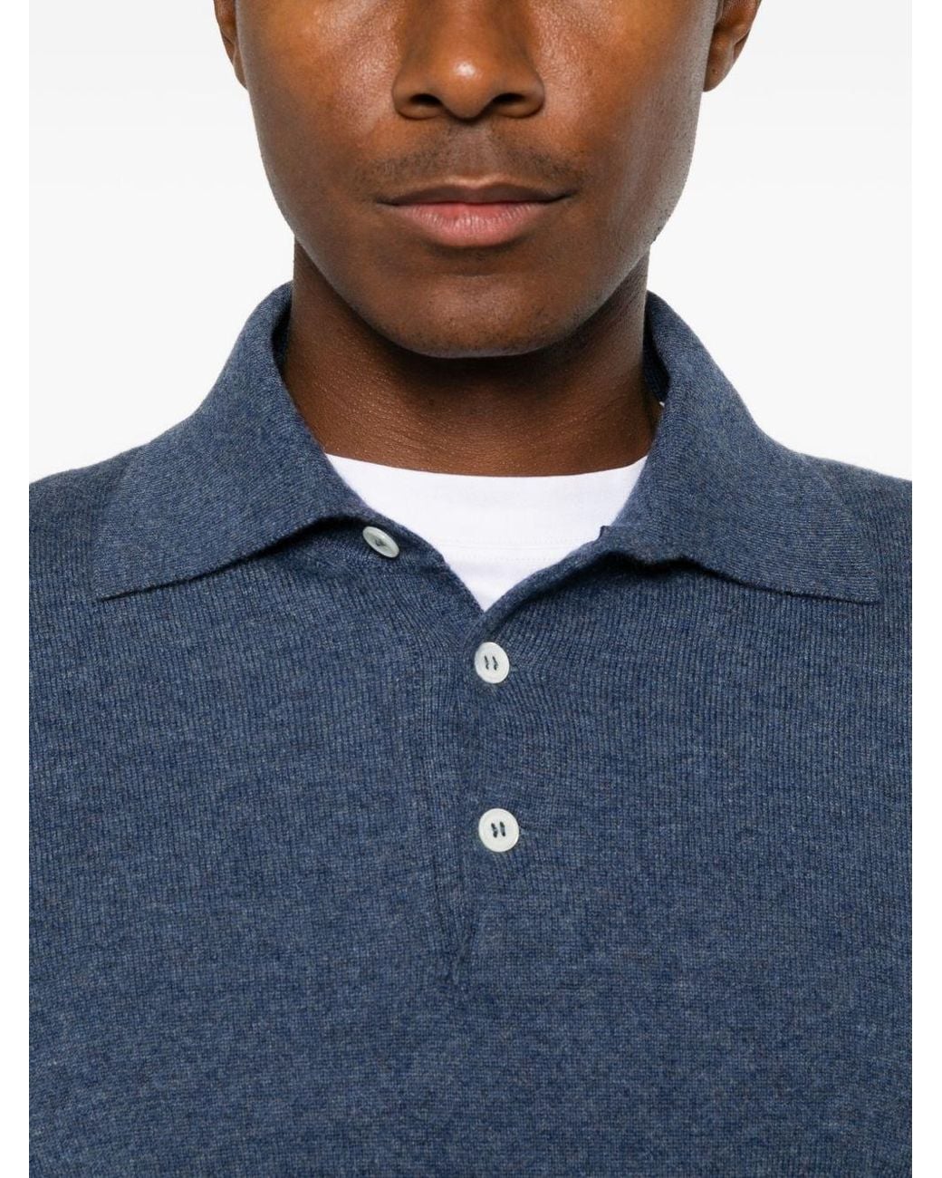 Brunello Cucinelli Blue Cashmere Polo Shirt for men