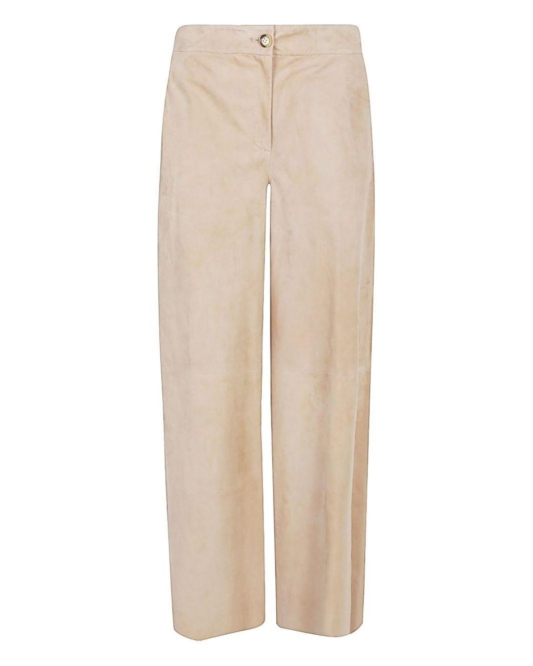 Via Masini 80 Natural Suede Leather Trousers