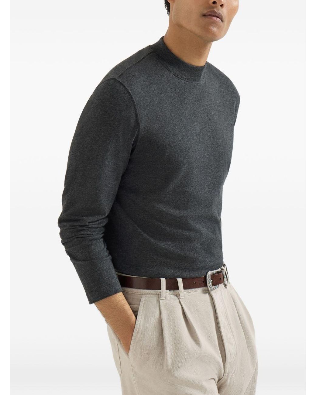 Brunello Cucinelli Gray Cotton Jersey T-Shirt for men