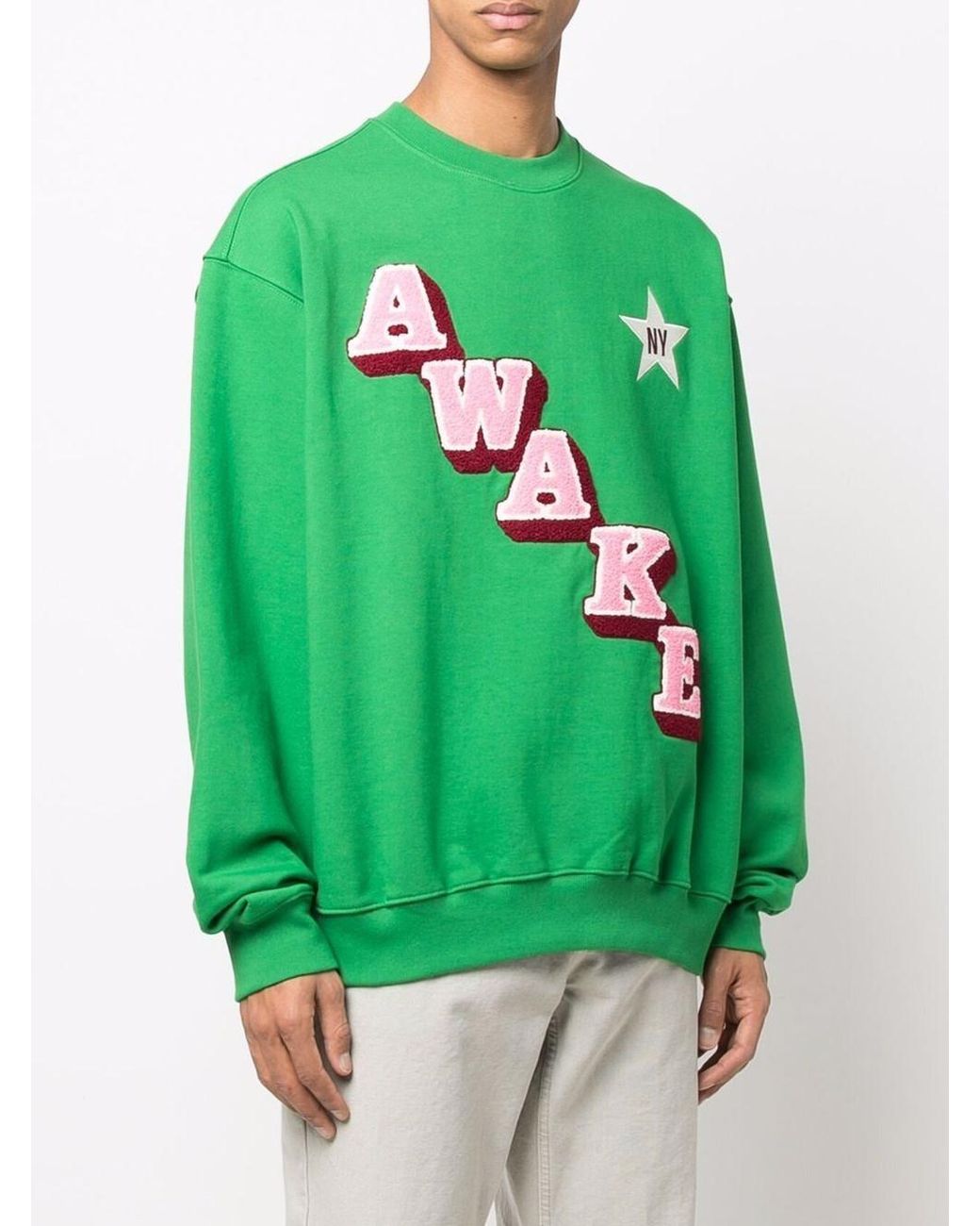 AWAKE NY Green Script Crew Neck Sweatshirt for men