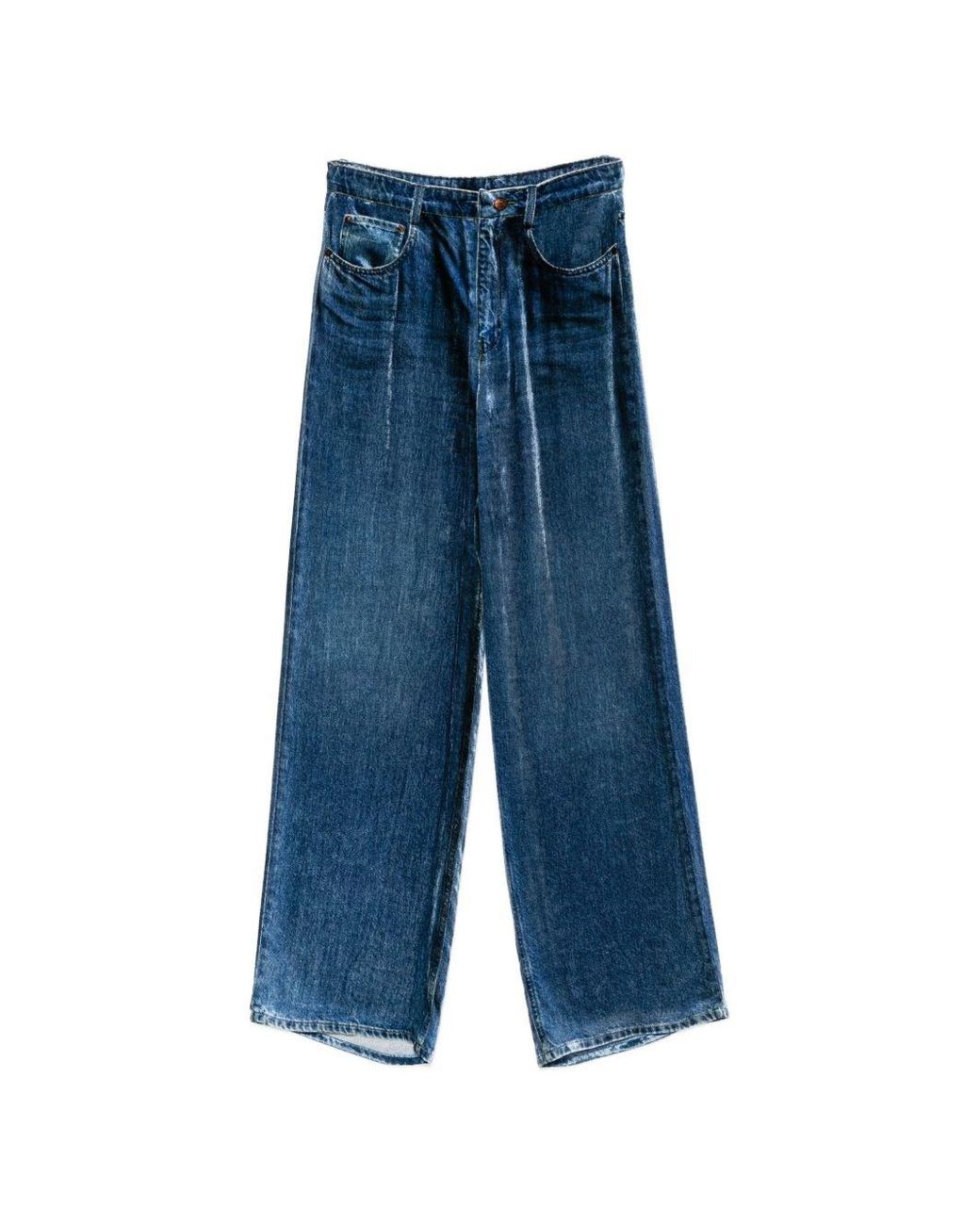 Pierre Louis Mascia Blue Denim Print Wide-Leg Trousers