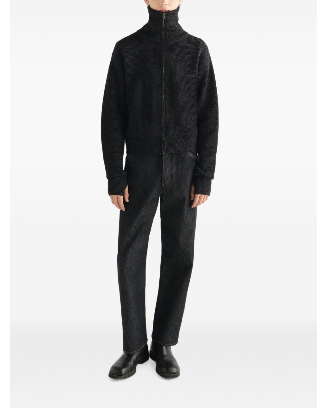 Lemaire Black Wool Zipped Cardigan for men