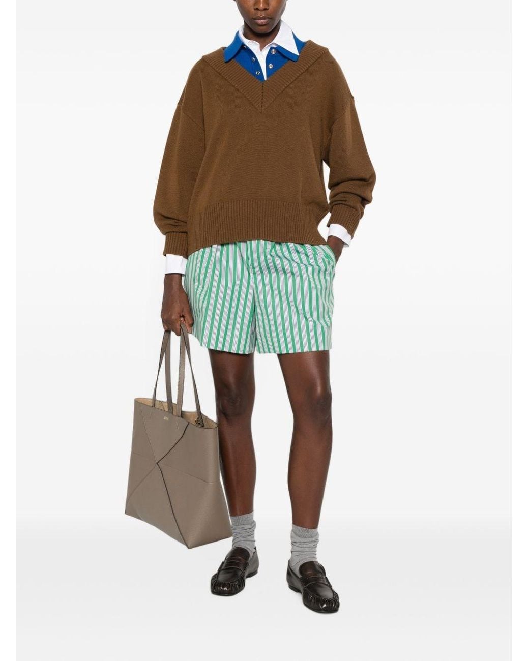 Loewe Green Striped Cotton Shorts