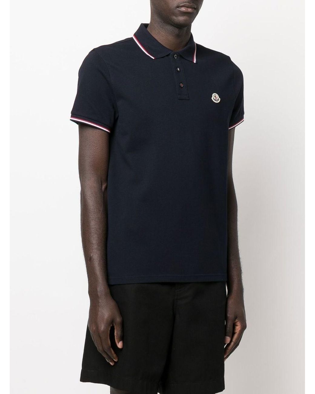 Moncler Blue Logo Cotton Polo Shirt for men