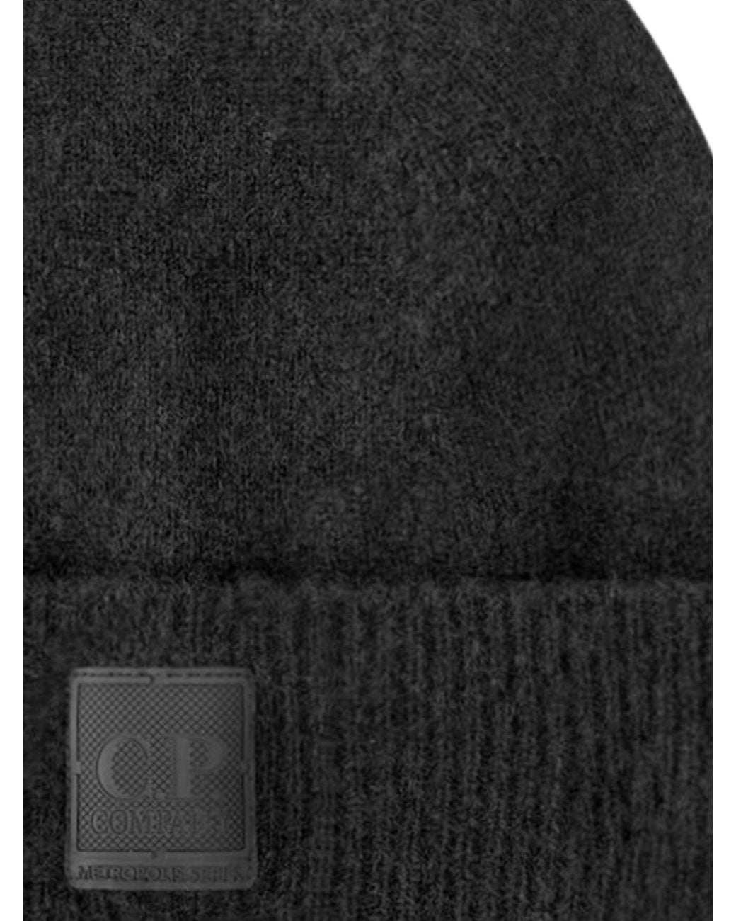 C P Company Black Metropolis Series Bouclè Extrafine Merino Beanie for men