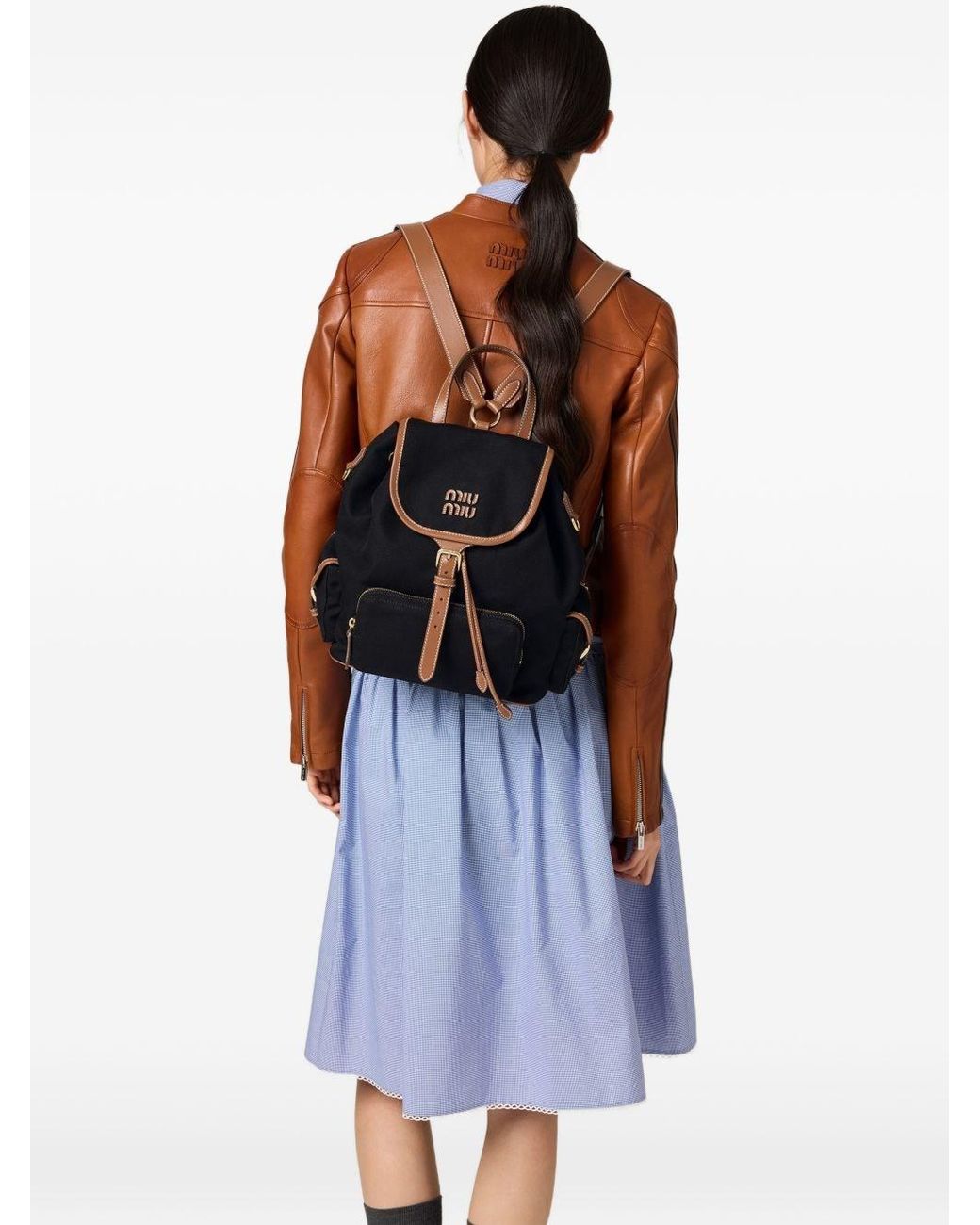 Miu Miu Black Canvas And Leather Large Backpack
