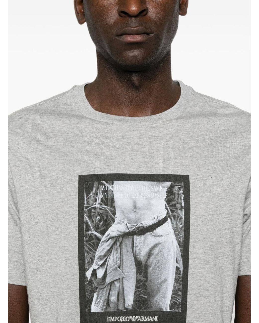 Emporio Armani Gray Printed Cotton T-Shirt for men