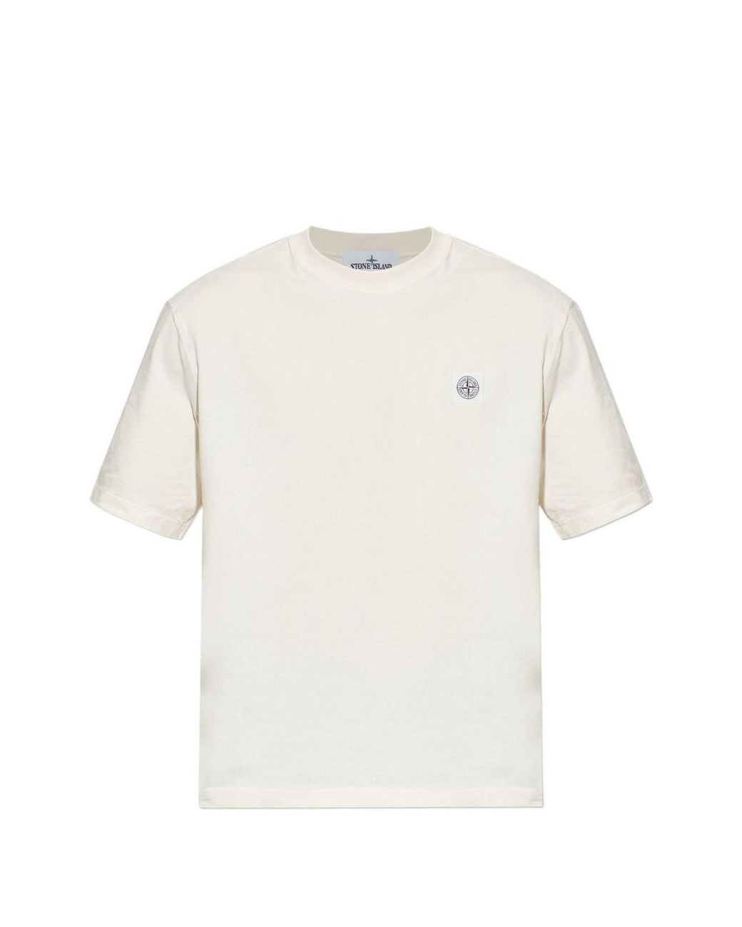 Stone Island White Logo Cotton T-Shirt for men