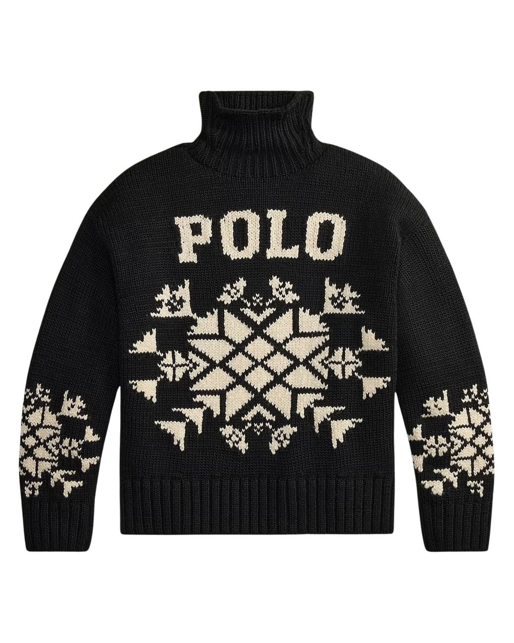 Polo Ralph Lauren Black Snowflake Wool Roll Neck Jumper