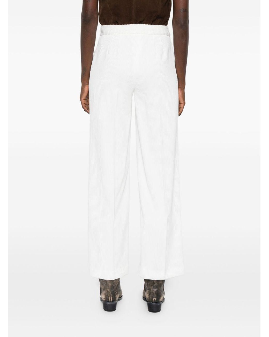 Via Masini 80 White Velvet Trousers