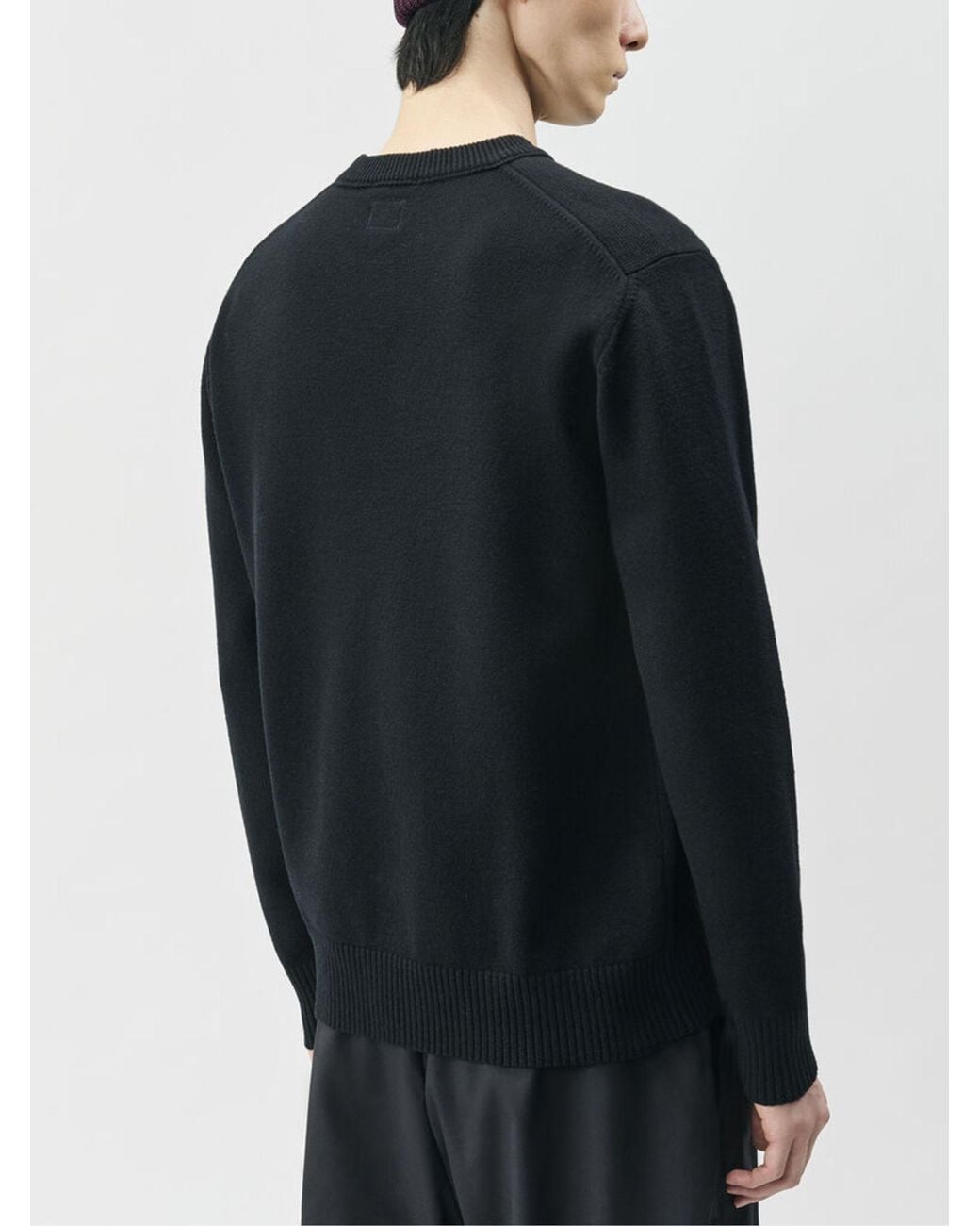 C P Company Black Extrafine Merino Wool Crewneck Sweater With Distinctive Sleeve Pocket for men