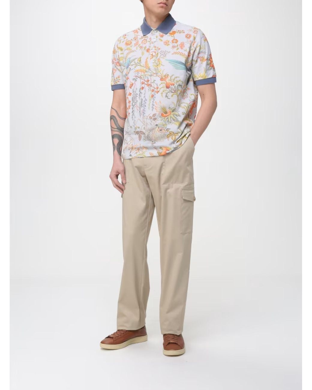 Etro White Polo Shirt With Floral Print for men