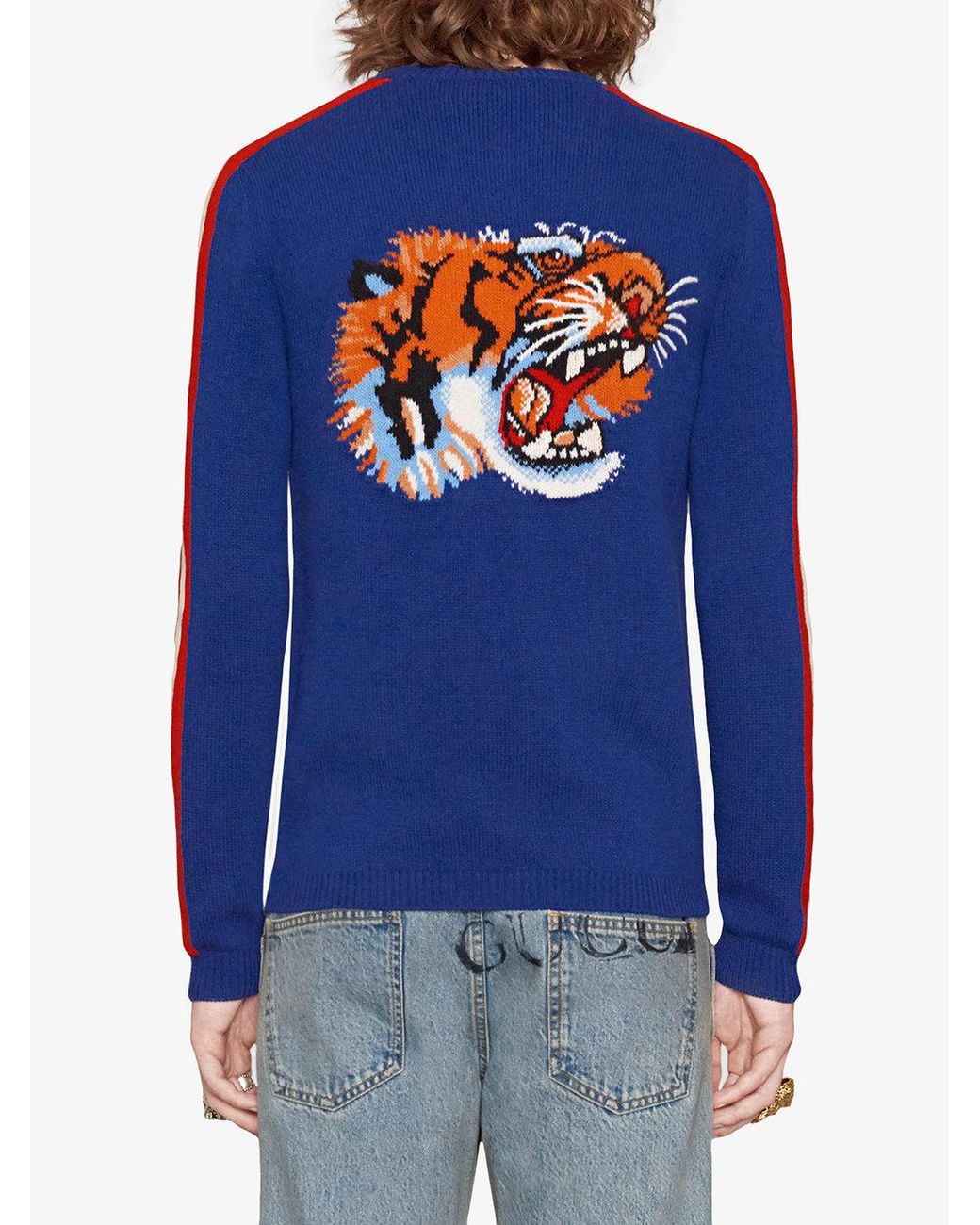 Gucci "blind For Love" And Tiger Wool Sweater in Blue for Men | Lyst