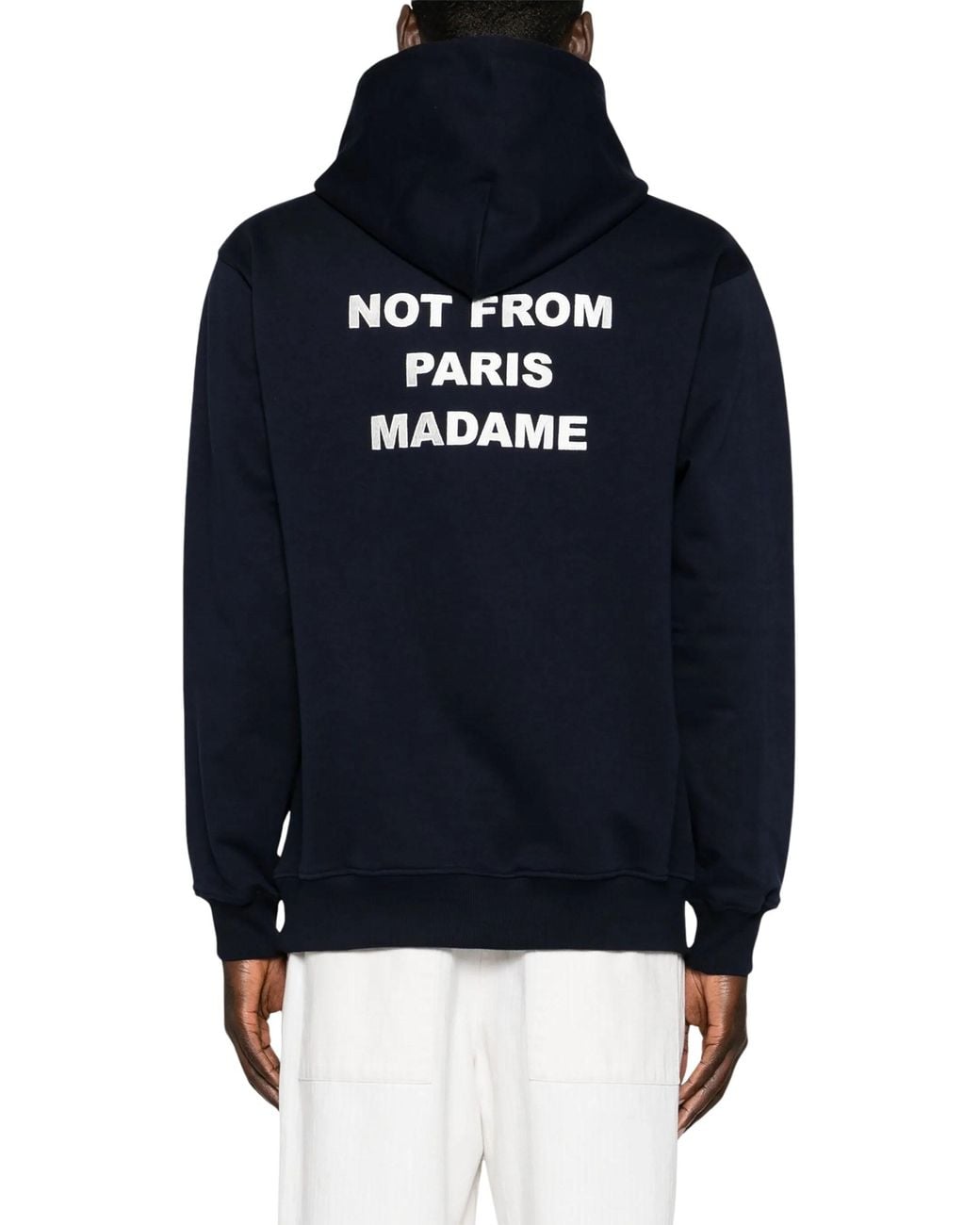 Drole de Monsieur Blue Slogan-Printed Drawstring Hoodie for men