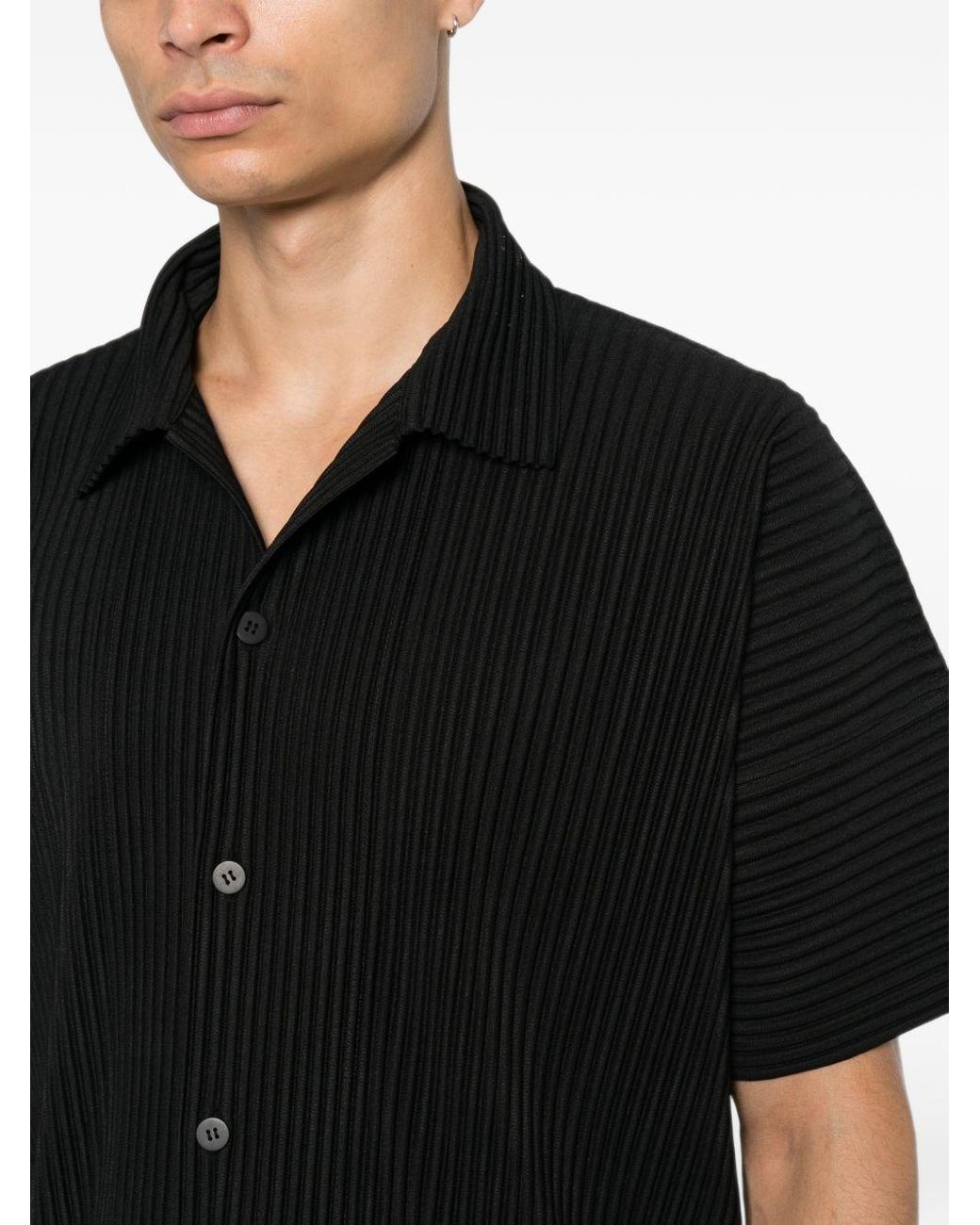 Homme Plissé Issey Miyake Black Pleated Polo Shirt for men
