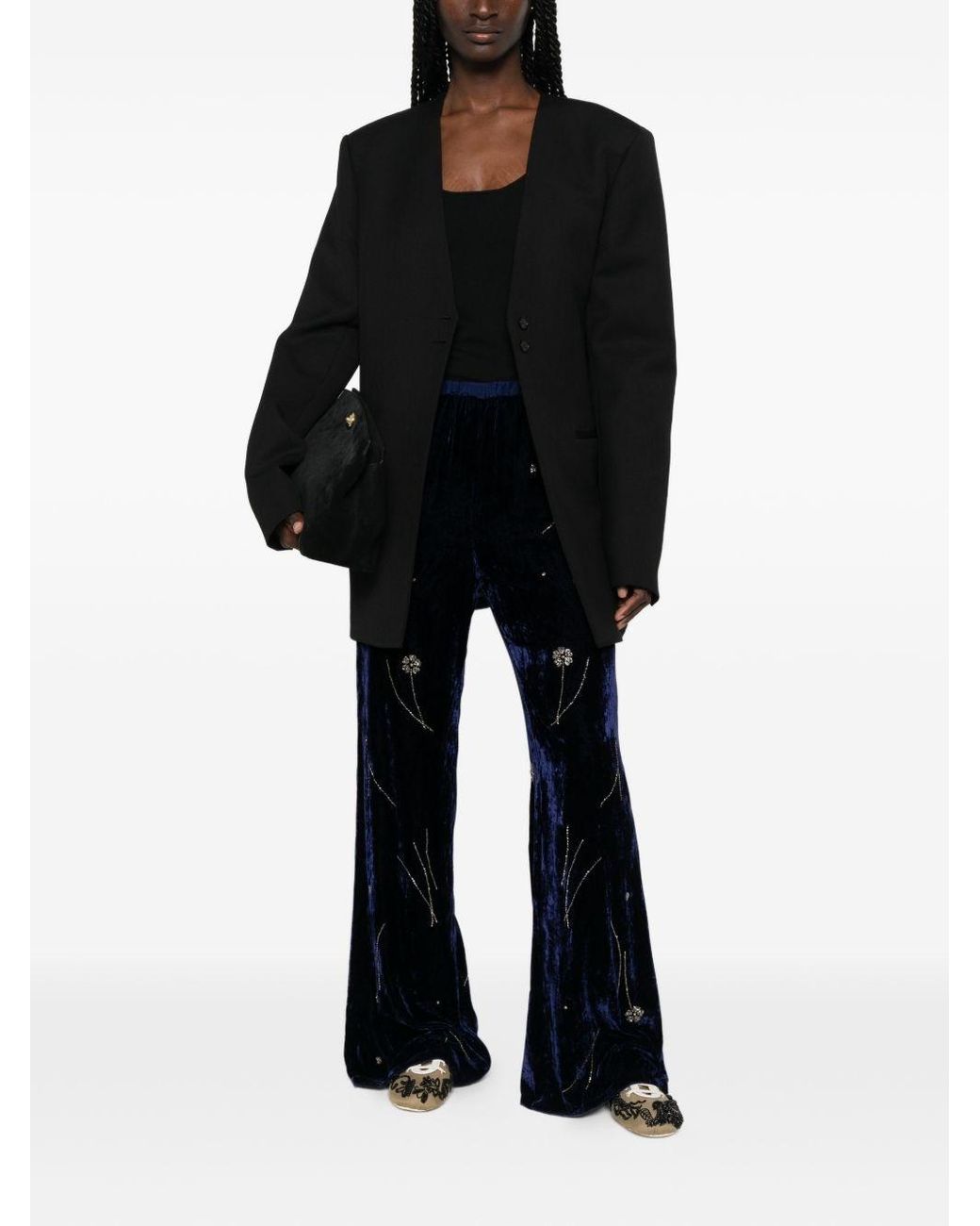 Forte_forte Black Embroidered Velvet Trousers