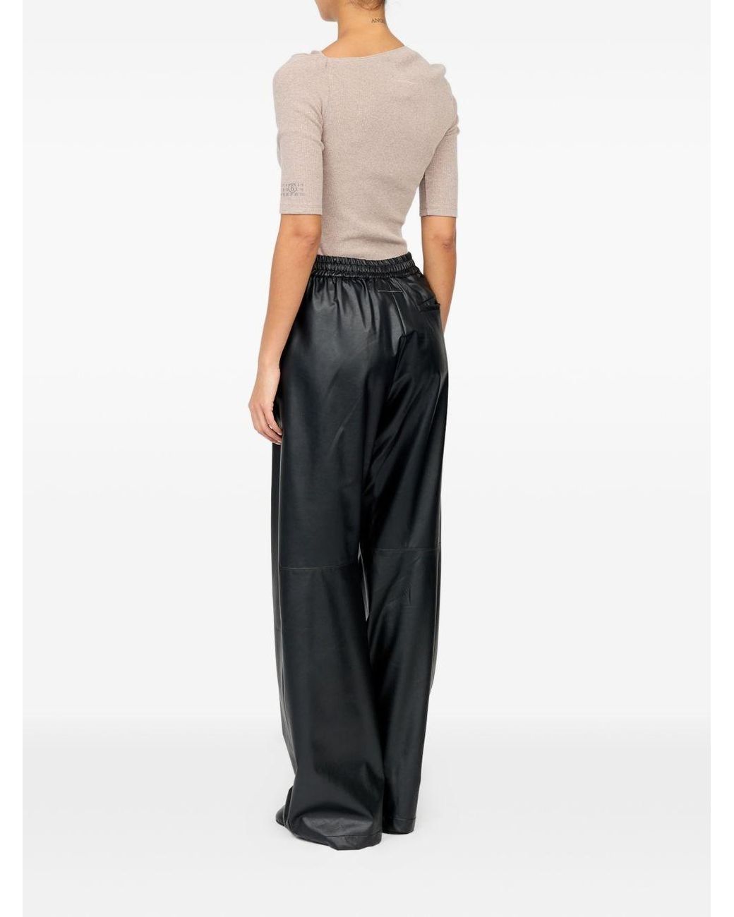 MM6 by Maison Margiela Black Faux Leather Trousers