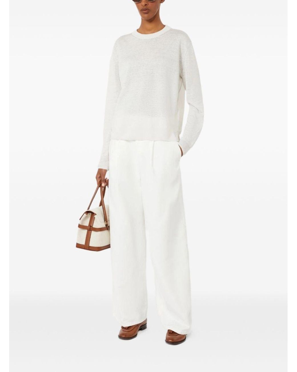 Max Mara White Linen Crewneck Sweater