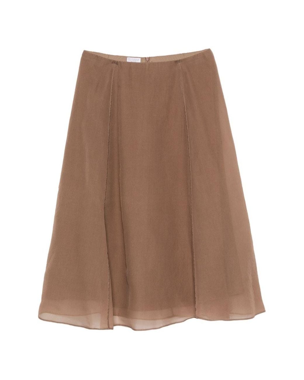 Brunello Cucinelli Brown Silk Midi Skirt