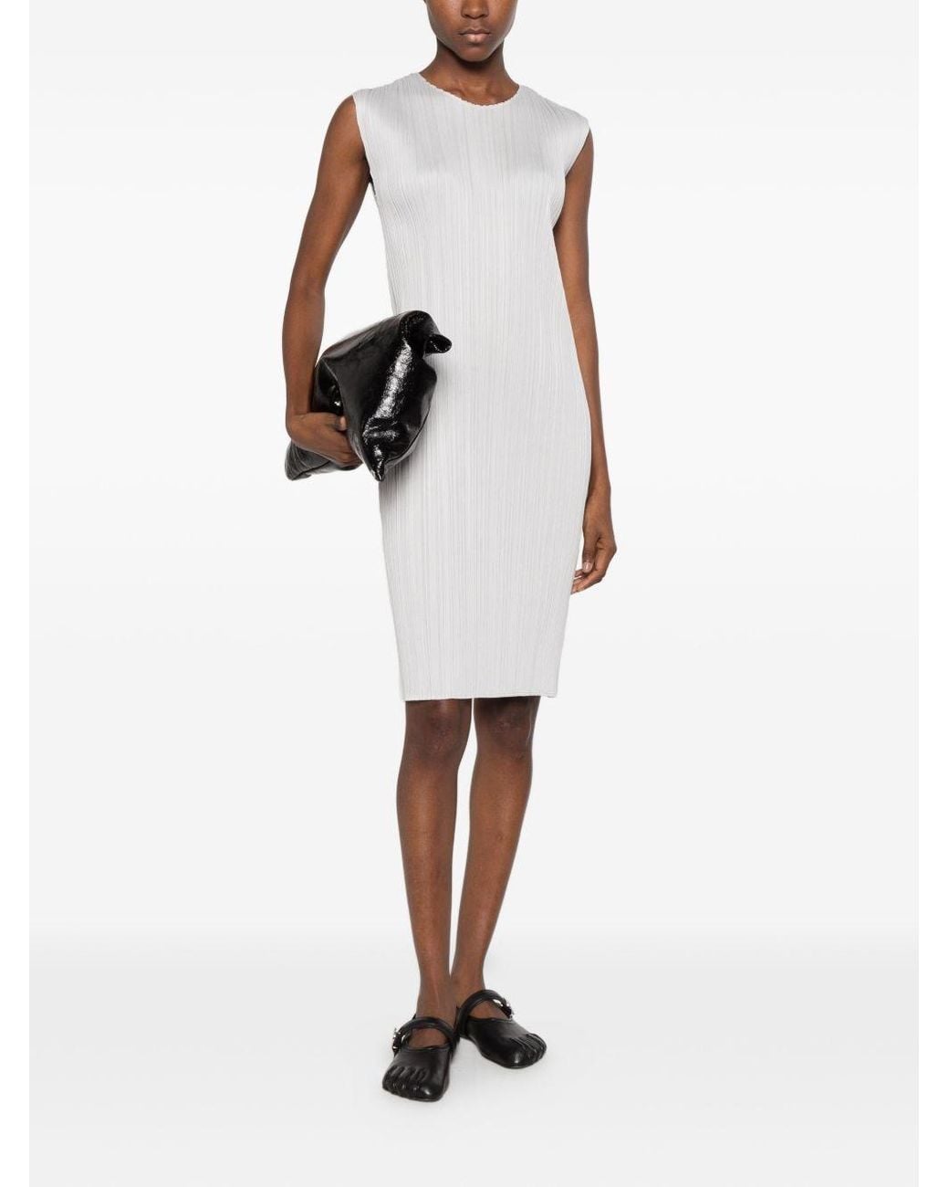 Pleats Please Issey Miyake White Pleated Short Dress