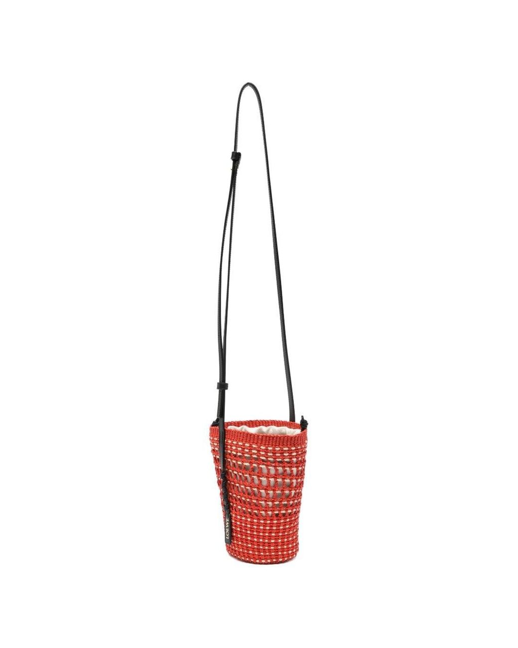 Loewe Red Paula's Ibiza Braid Rafia Bucket Bag
