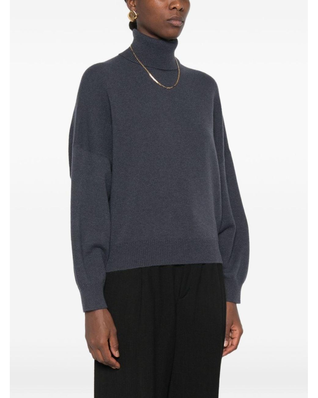 Brunello Cucinelli Blue Cashmere Turtle-Neck Sweater