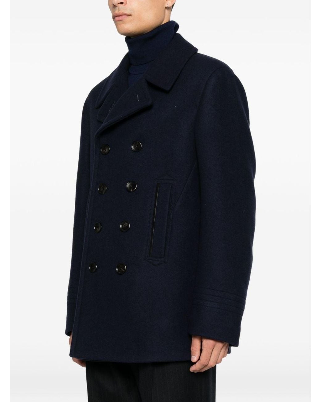 Tom Ford Blue Double-Breasted Peacoat for men