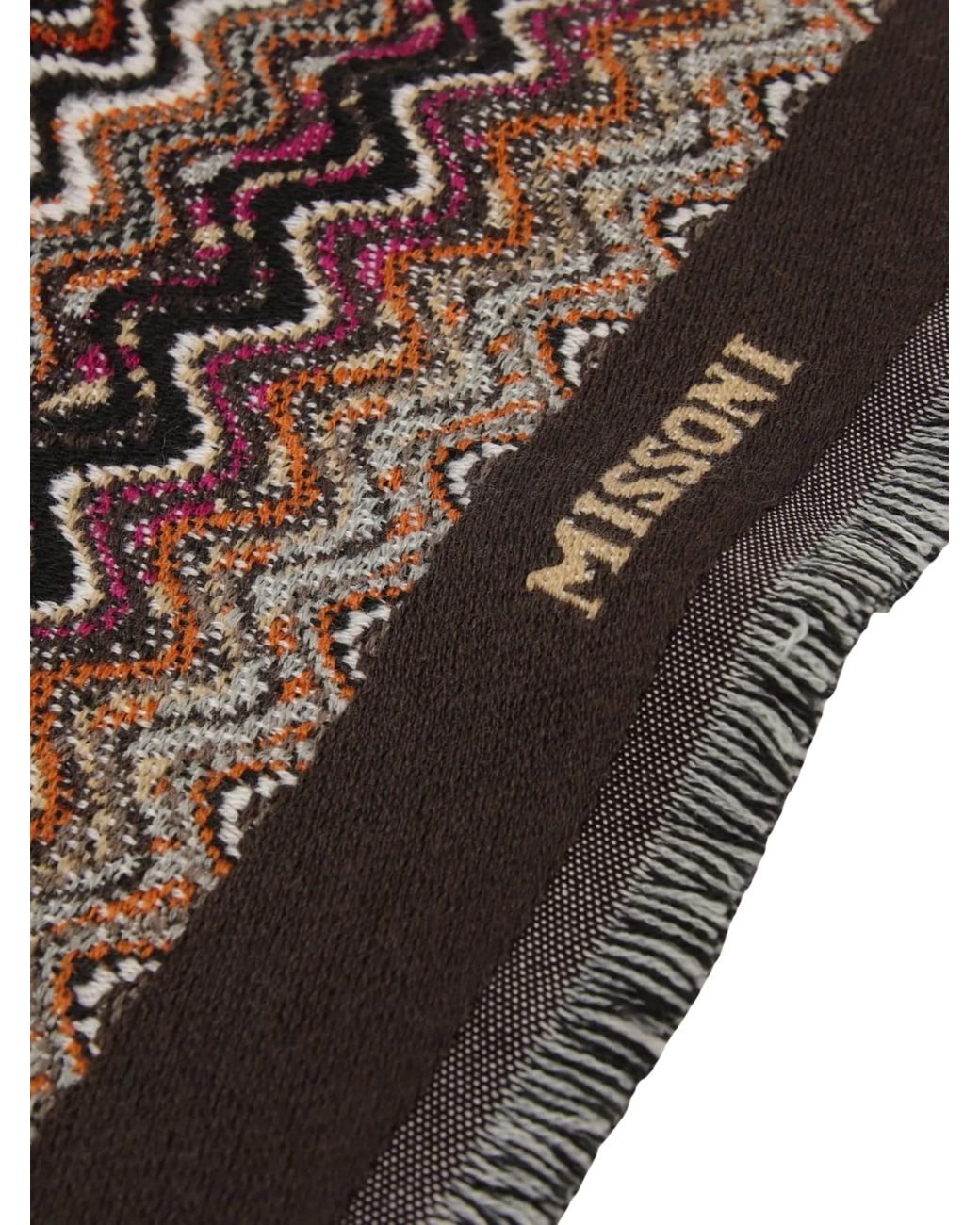 Missoni Brown Zigzag-Pattern Knit Fringed Scarf for men