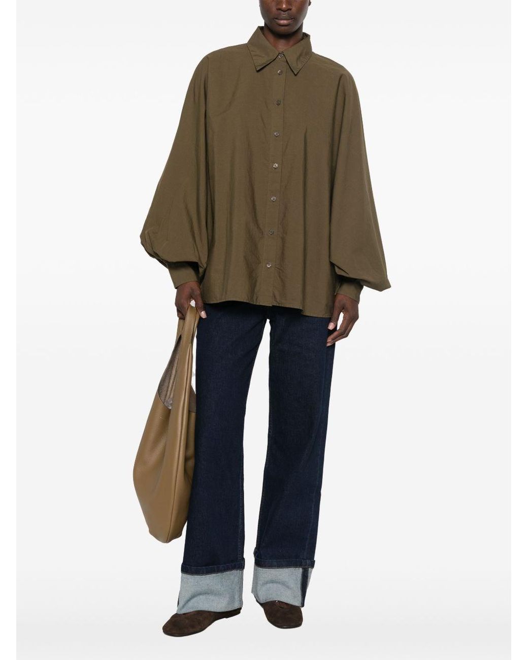 SOSUE Green Antonia Cotton Blouse