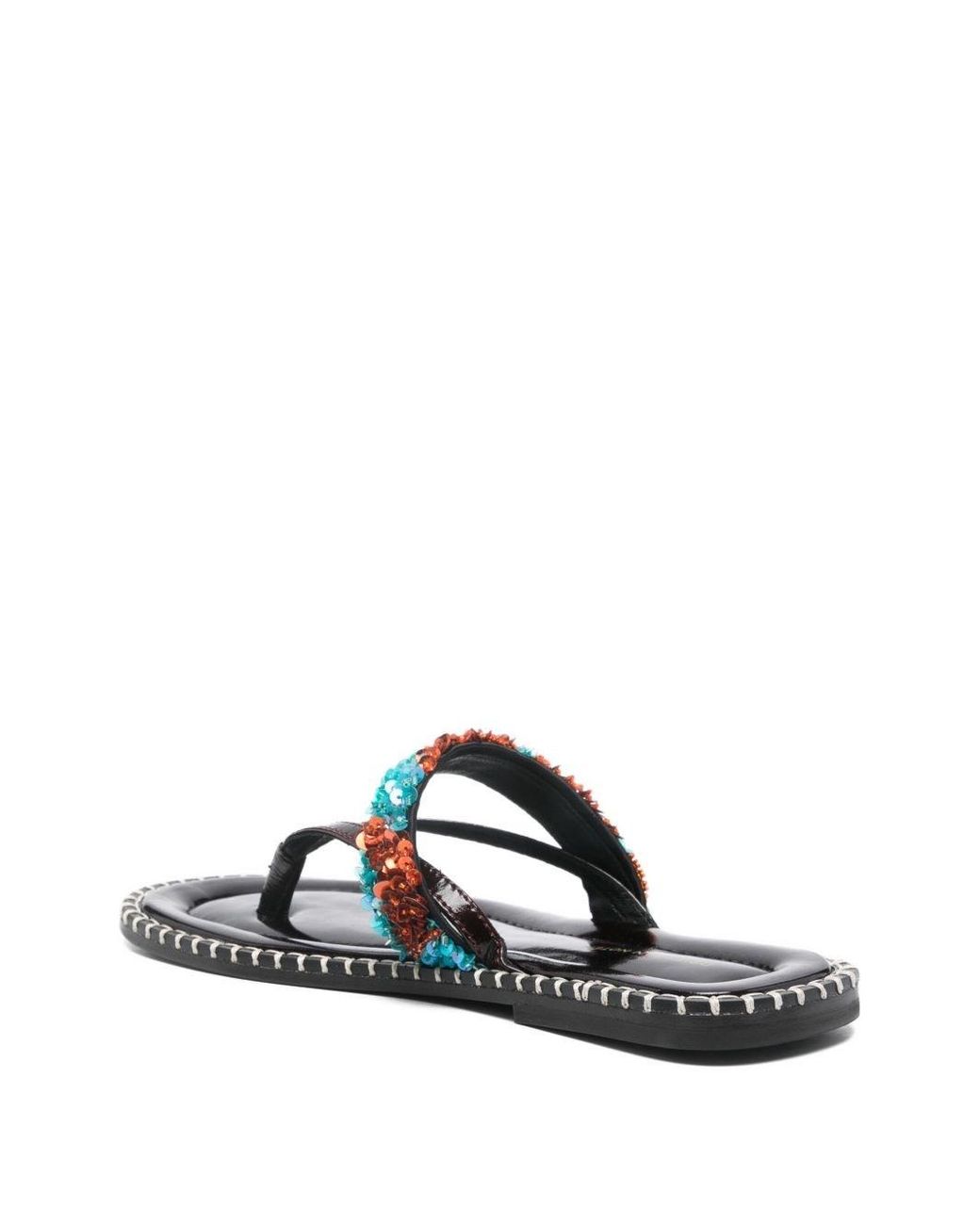 Dries Van Noten White Embroidered Leather Thong Sandals