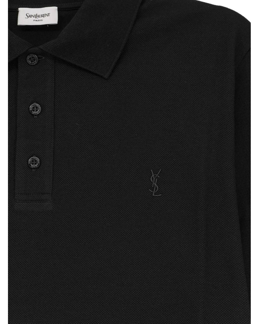 Saint Laurent Black Polo Shirt With Cassandre Embroidery for men