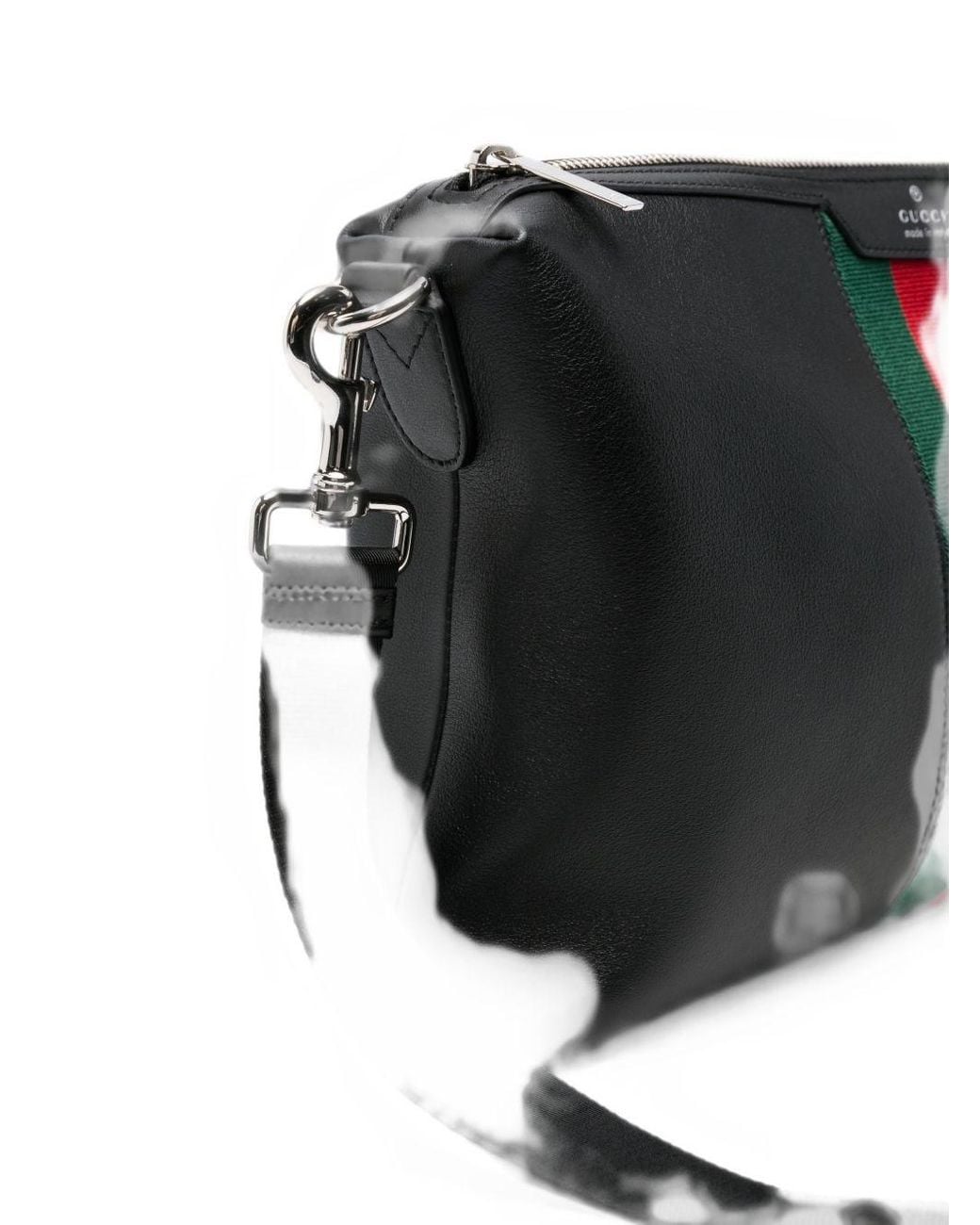 Gucci Black Web Detail Leather Crossbody Bag for men