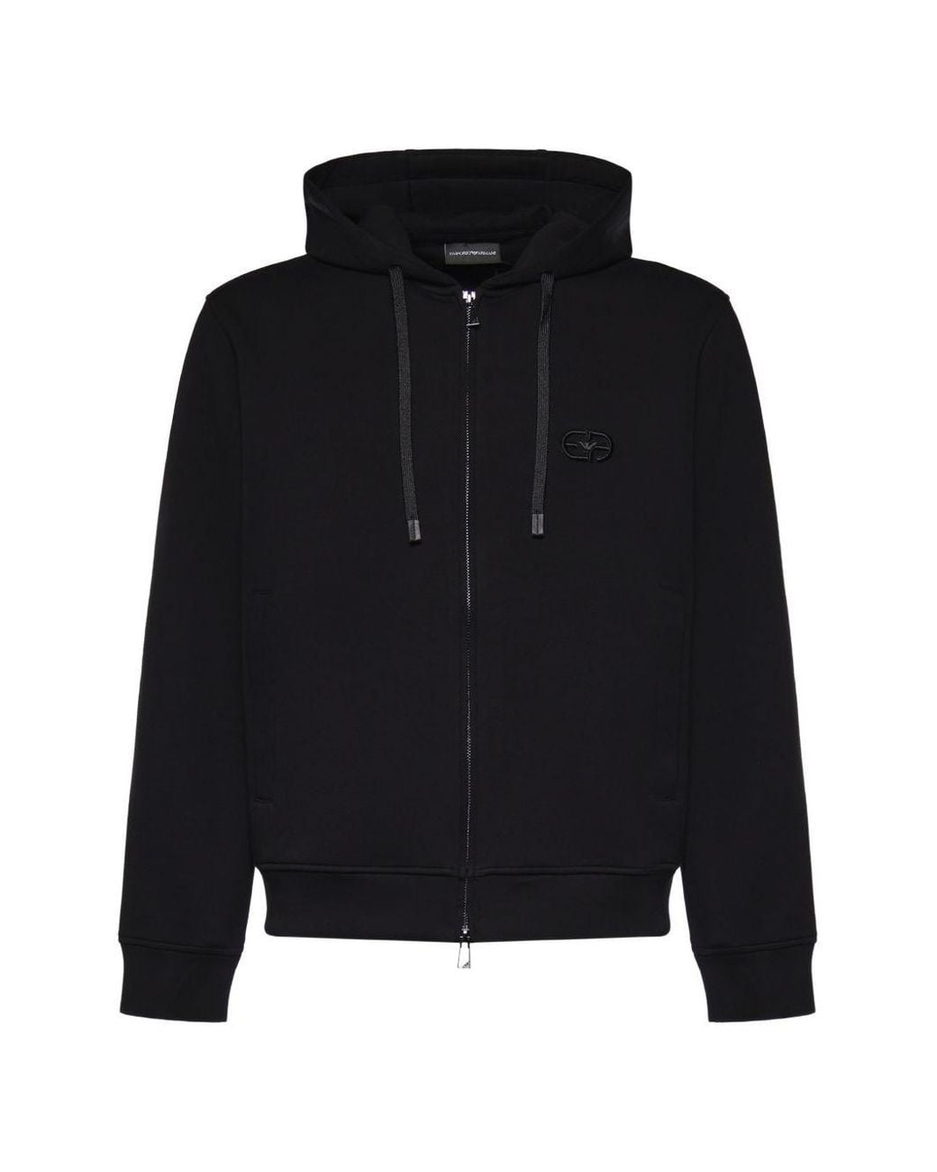Emporio Armani Black Logo Cotton Hoodie for men