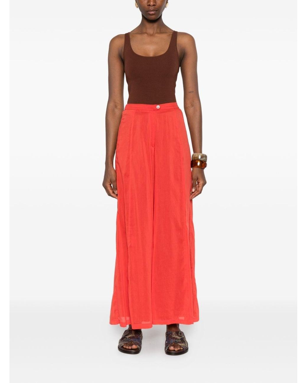 Forte_forte Red Voile Cotton And Silk Trousers