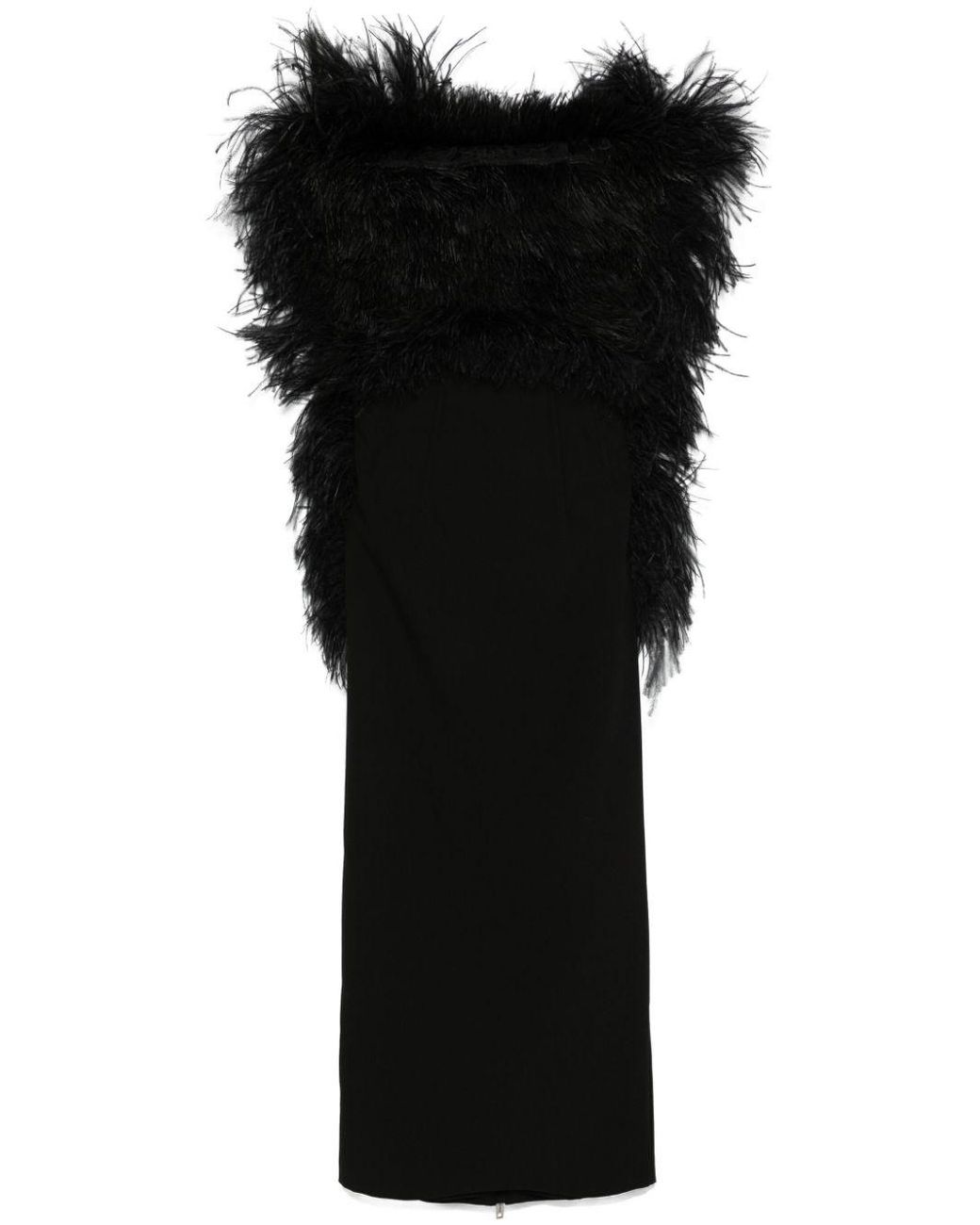 Sportmax Black Interlock Twill Weave Ostrich Feather Dress