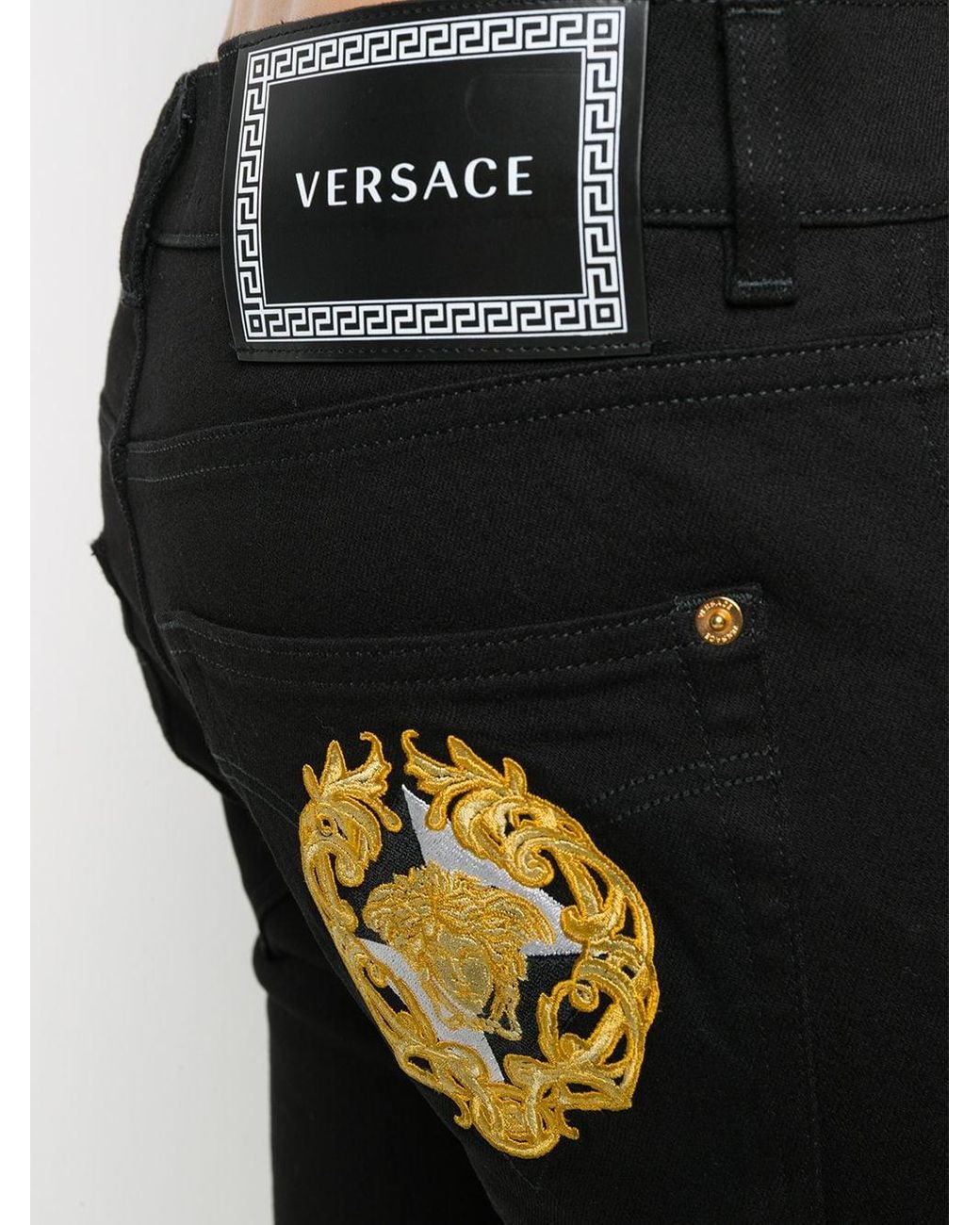 Versace Medusa Embroidered Slim-fit Jeans in Black for Men | Lyst