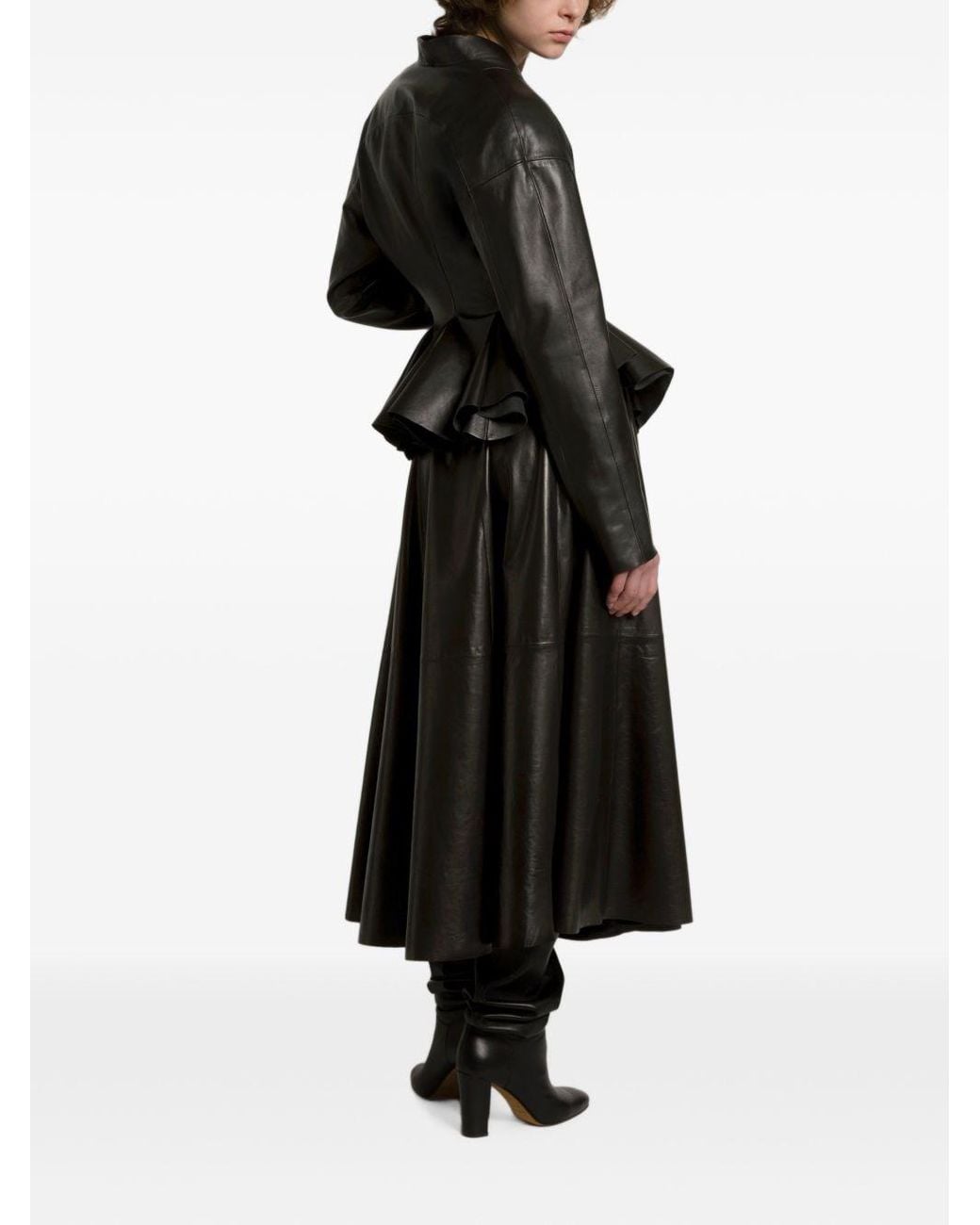 Alberta Ferretti Black Faux Leather Midi Skirt