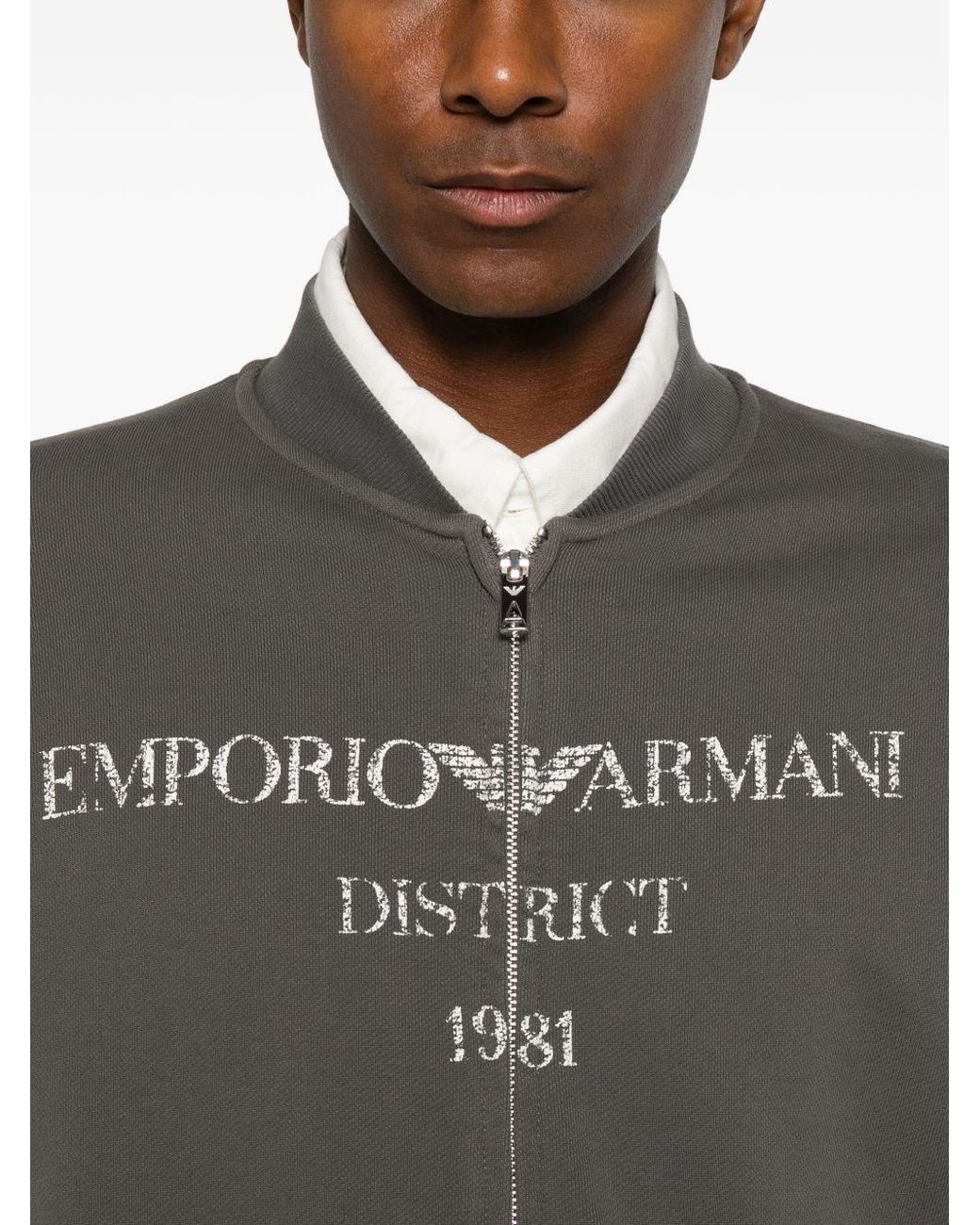 Emporio Armani Gray Logo Cotton Bomber Jacket for men