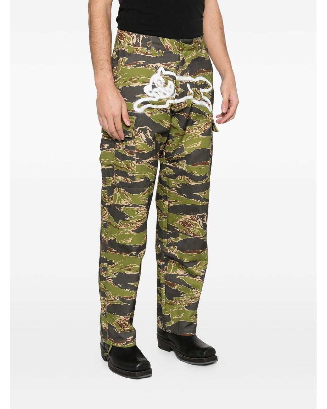 ICECREAM Green Cotton Cargo Trousers for men