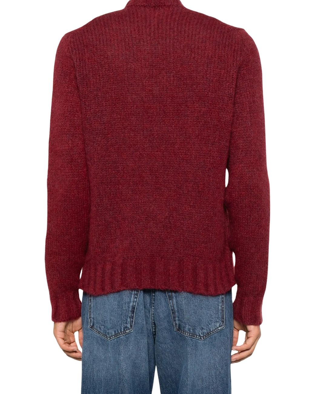 Doppiaa Red Ribbed-Knit Mock-Neck Sweater for men