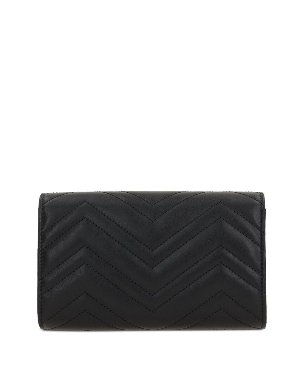 Gucci Black Gg Marmont Leather Wallet On Chain