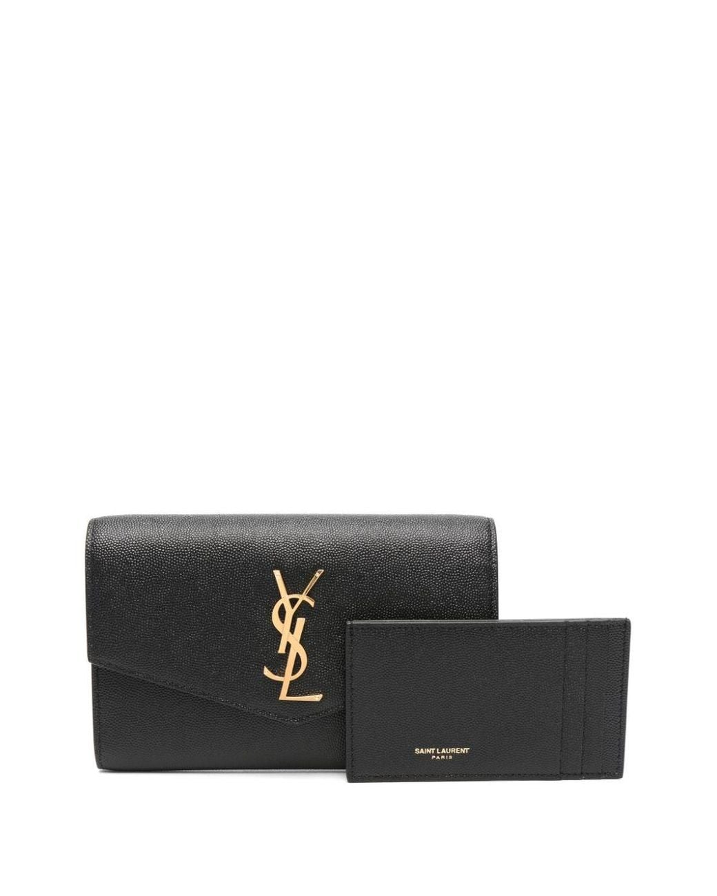 Saint Laurent Black Uptown Leather Wallet On Chain