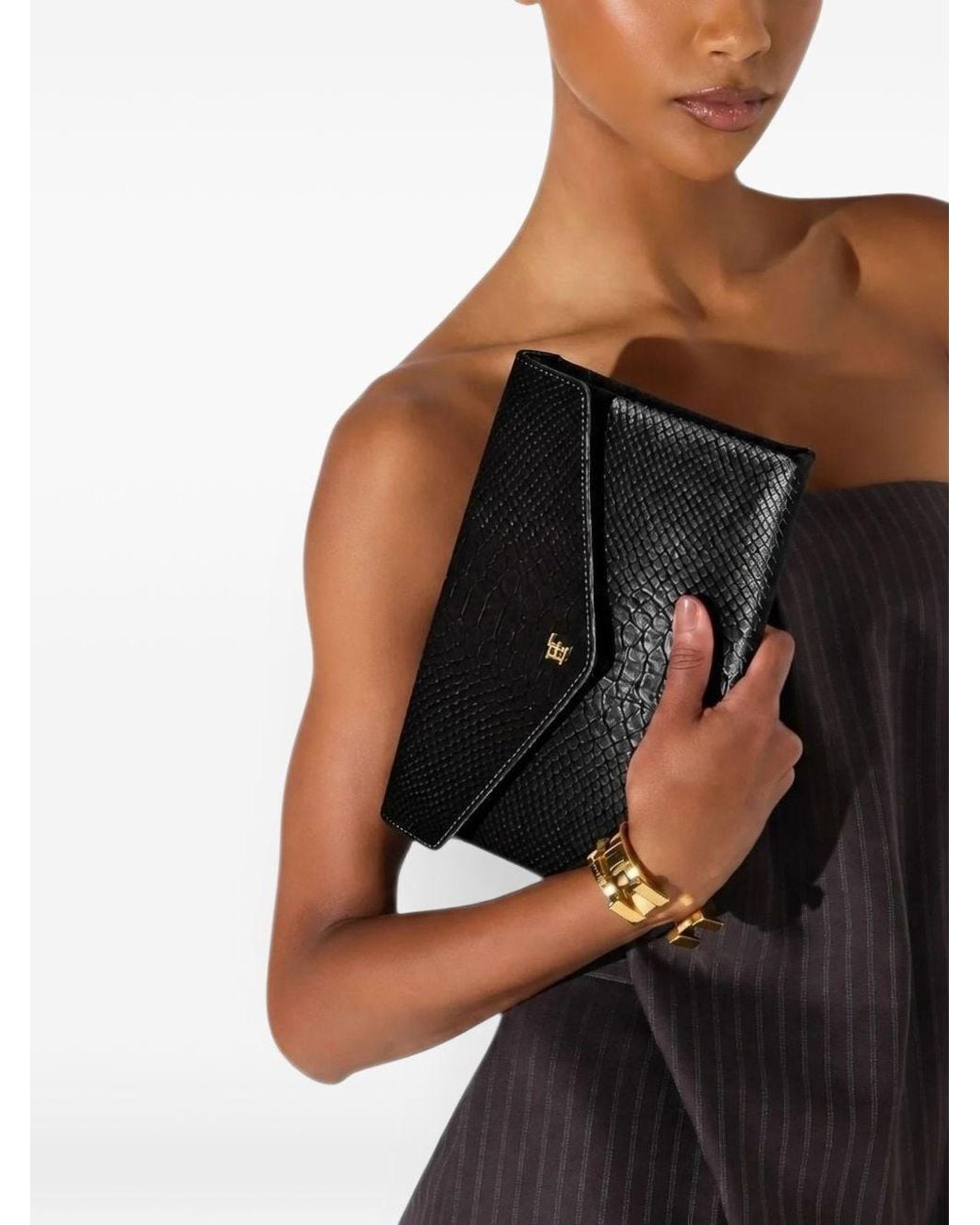 Elisabetta Franchi Black Flap Clutch By