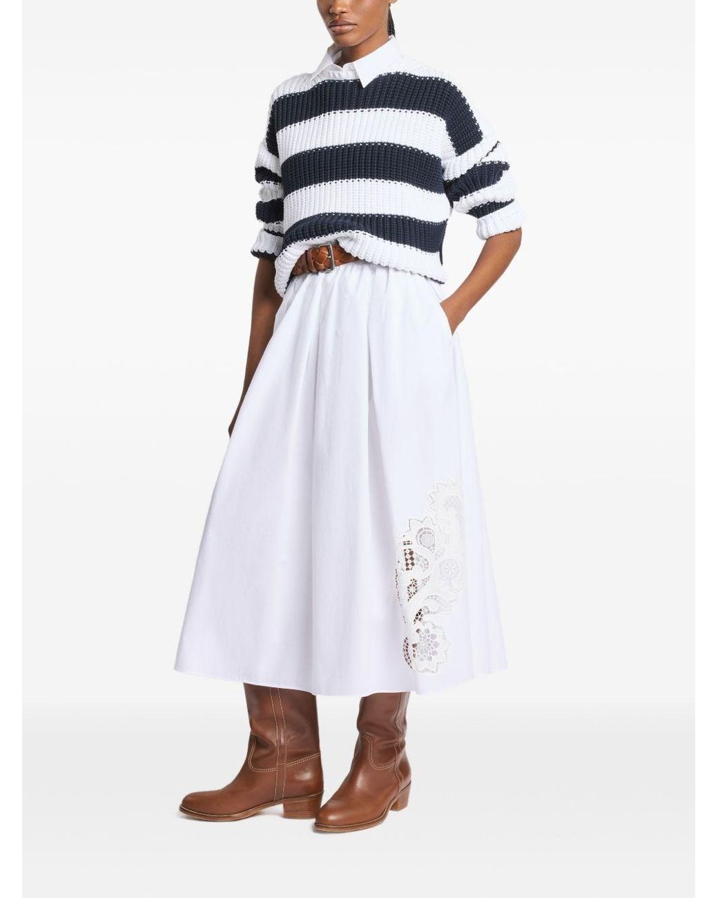 Fay White Cotton Long Skirt