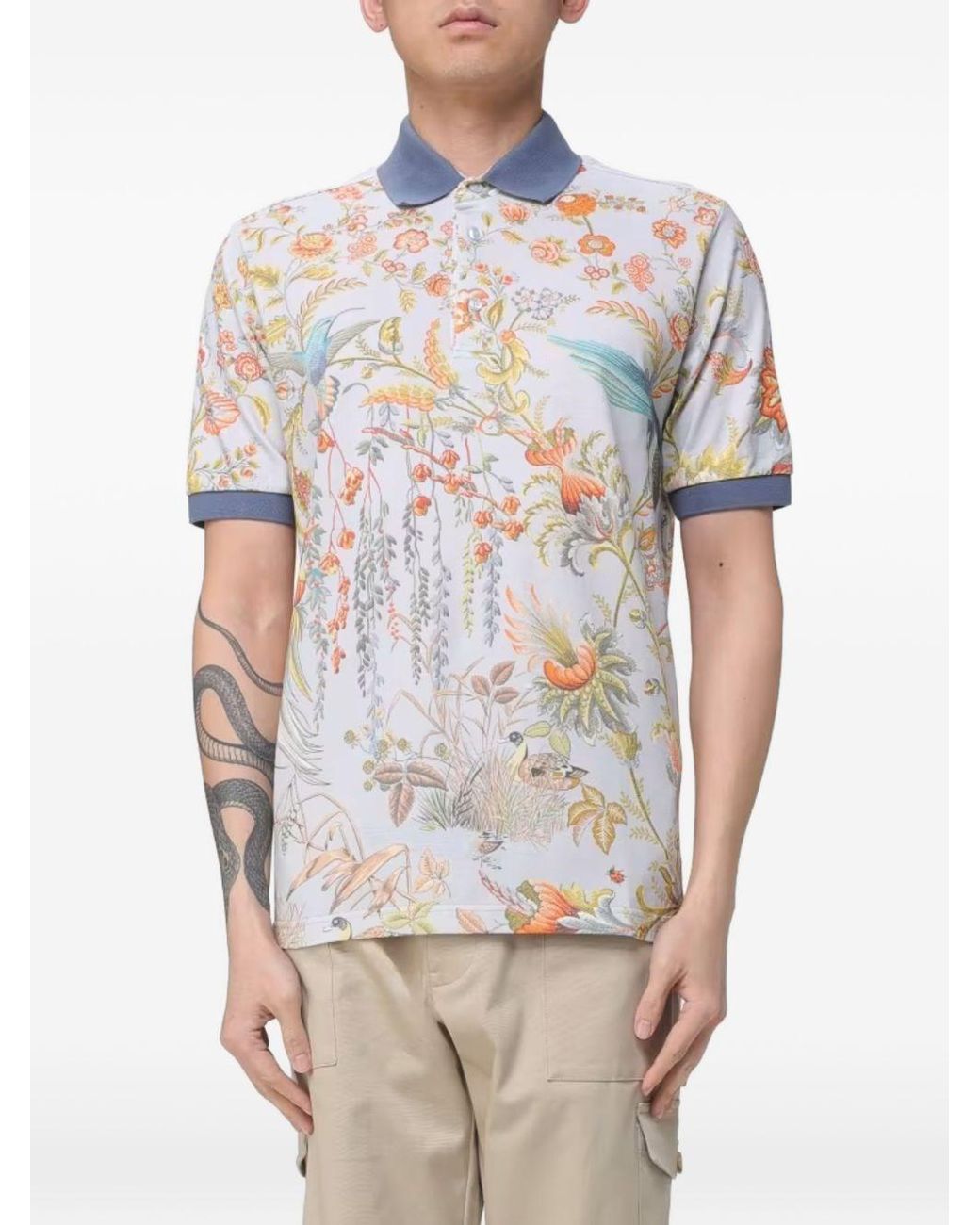 Etro White Polo Shirt With Floral Print for men
