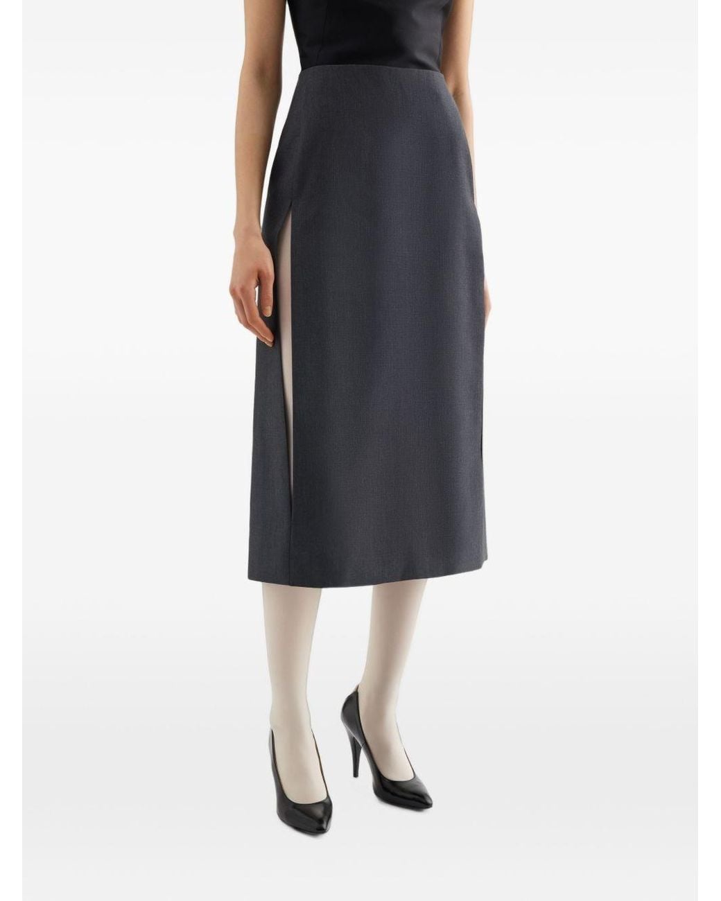 Jil Sander Gray Wool Long Skirt