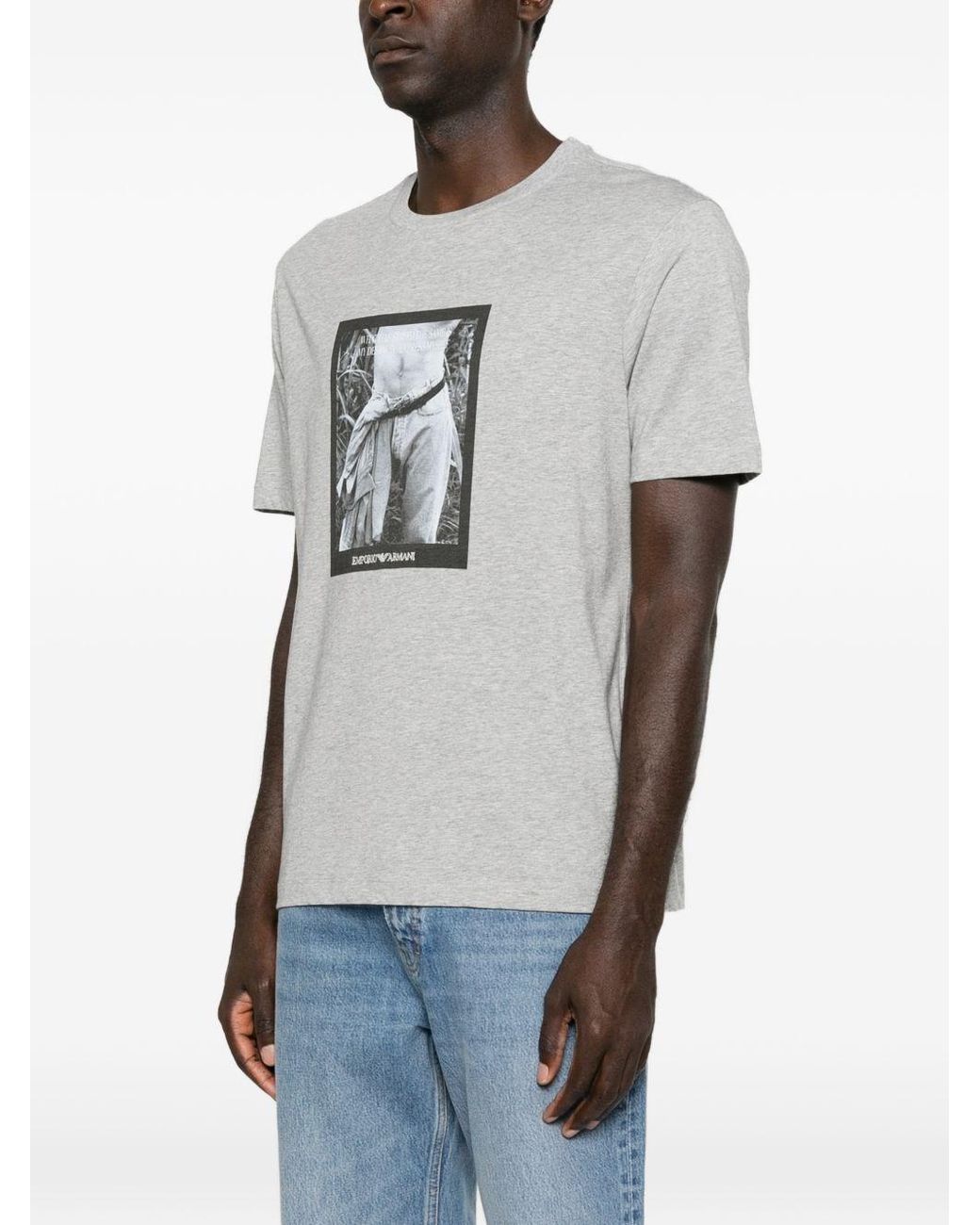 Emporio Armani Gray Printed Cotton T-Shirt for men