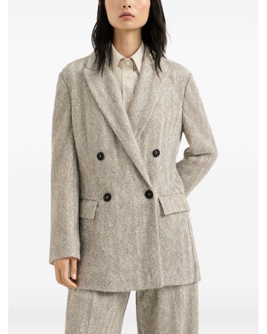 Brunello Cucinelli White Double-Breasted Jacket